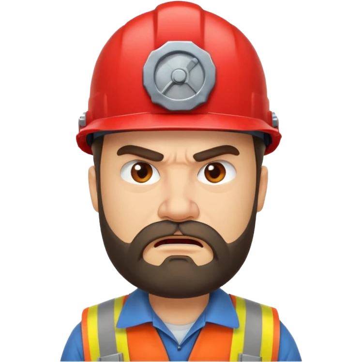 engineer with red helmet, angry expression, annoyance, furious, beard emoji
