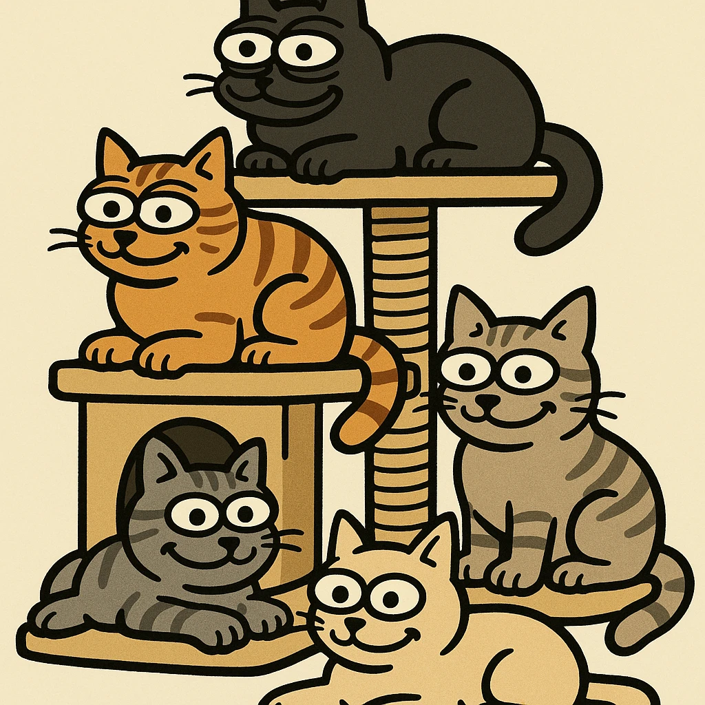 cats relaxing in a vertical playhouse emoji