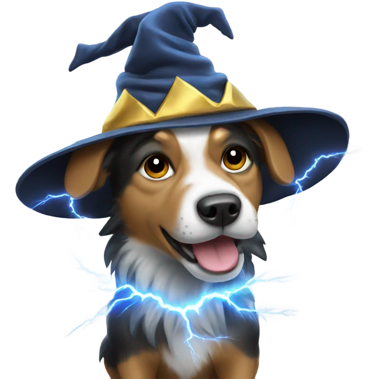 Dog with wizard hat and lightning storm  emoji