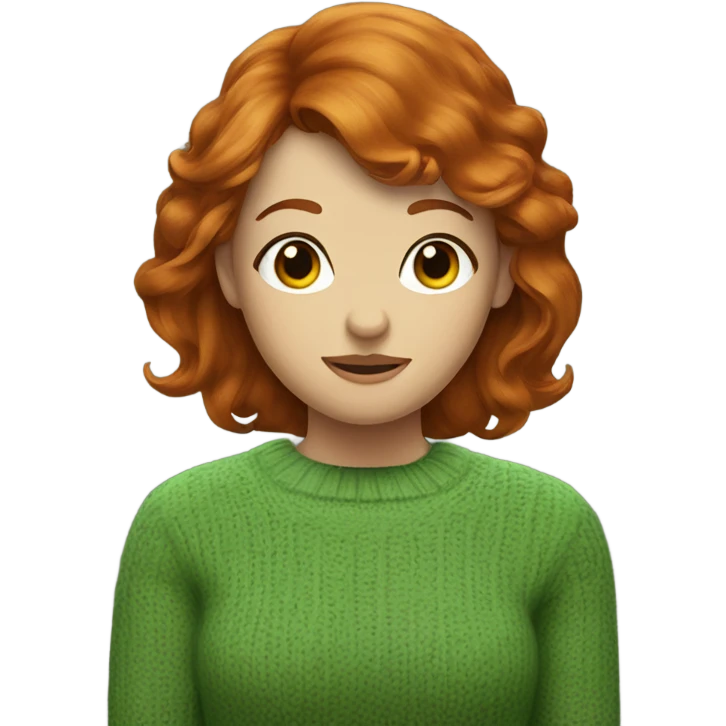 Redhead woman with bangs and hazel eyes, wearing a green sweater emoji