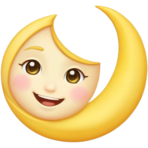 crescent moon with a cute smiling face and rosy cheeks emoji