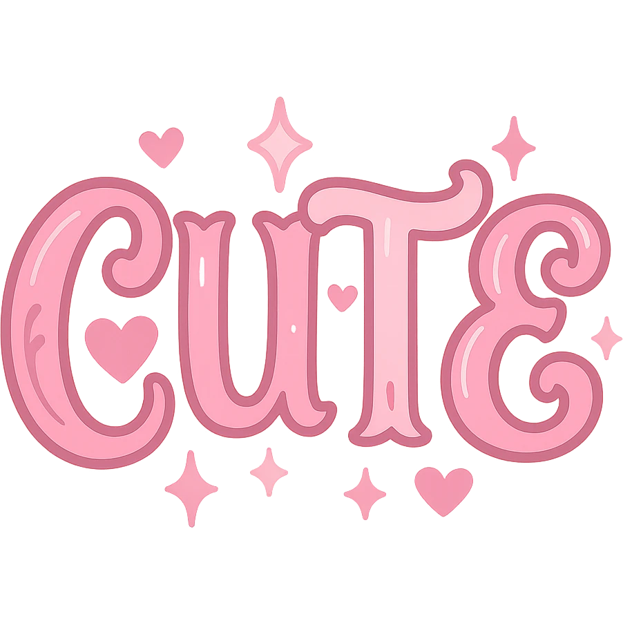 the word 'cute' in a creative, pink-themed style emoji