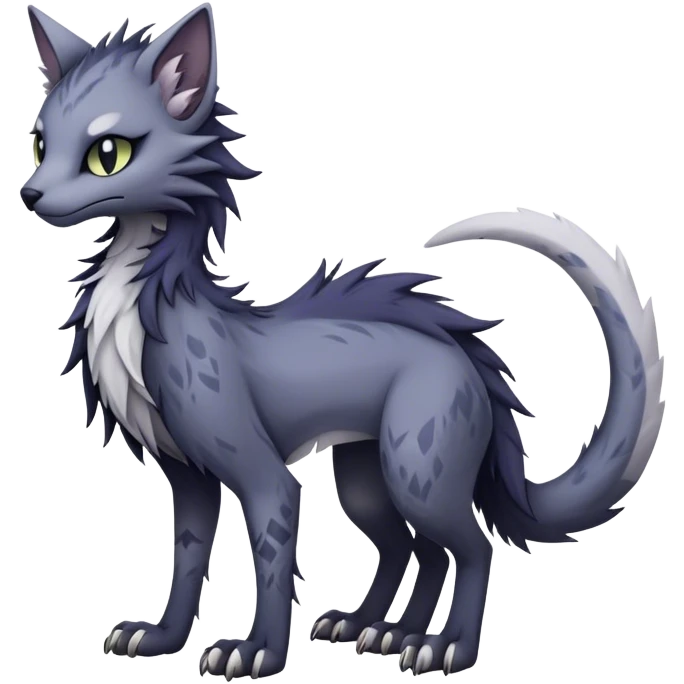 Kawaii dark edgy gloomy dusky dull-colored fantasy ethereal feline-vernid-sergal-fursona animal creature with a tufted tail full body with intricate markings  emoji