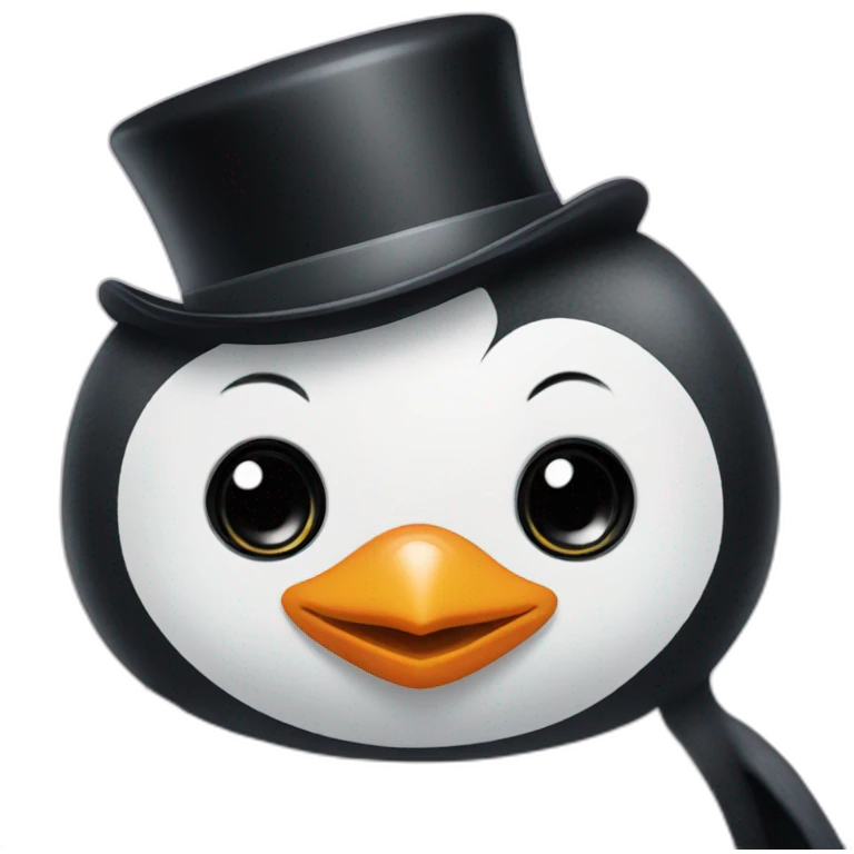 a baby penguin with a black top hat on his head emoji