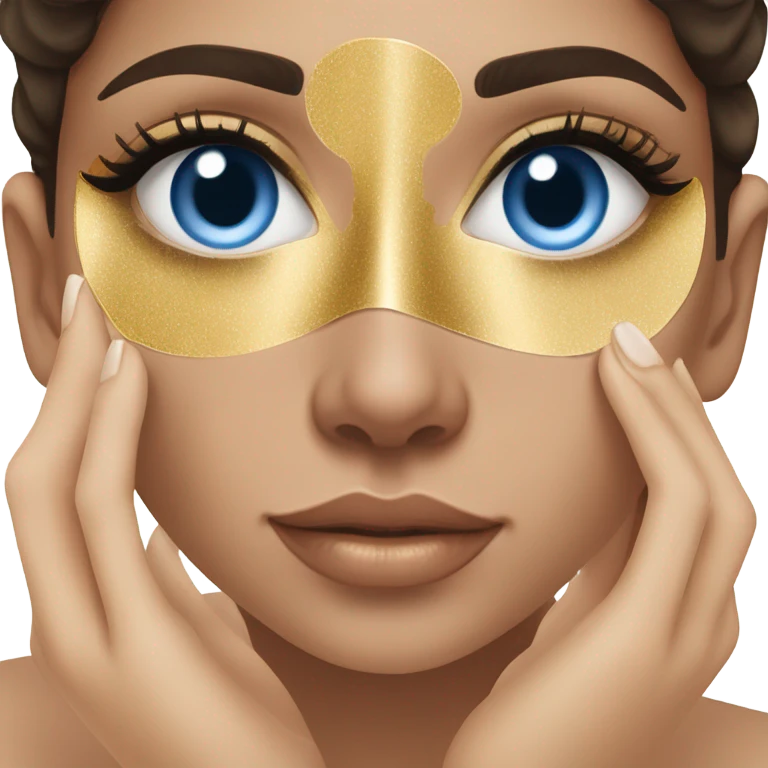 White Skin care on white freackles skin of a brunett blue eyes girl under eyes gel Gold eye patches emoji