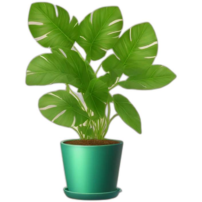 home plant with big leaves in a golden pot with a stand emoji