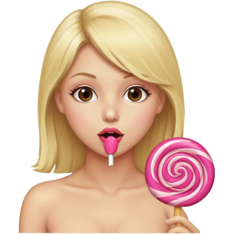 A naked blonde female sucking on a lollipop seductively emoji