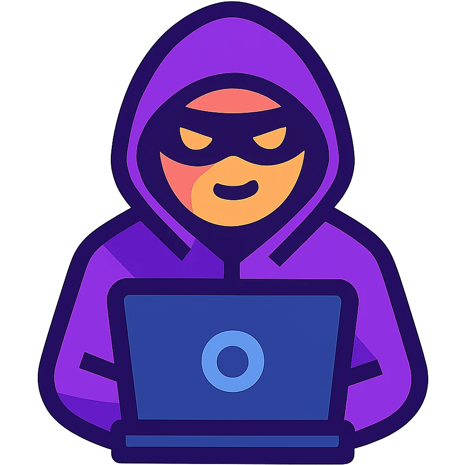 hacker character in purple hoodie, digital style emoji