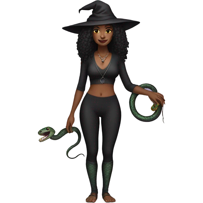 black witch in leggings with snake pet emoji