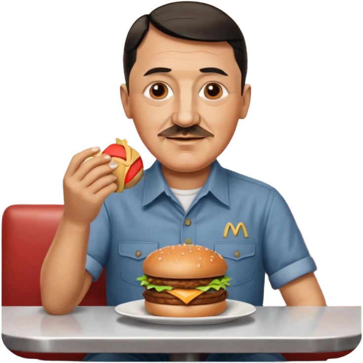 adolf hitler holding a big mac while sitting in a diner emoji