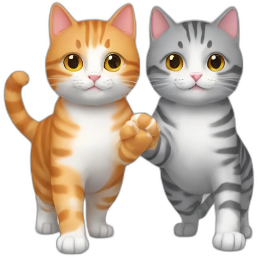 One ginger tabby cat and one gray tabby cat holding hands emoji