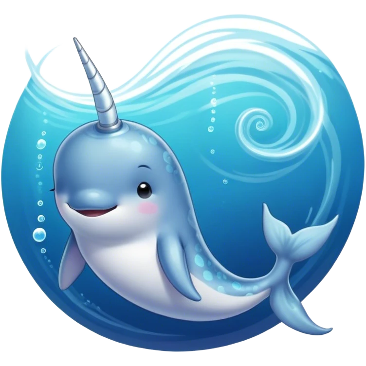 Beautiful and Majestic Cute Narwhal Portrait Emoji, Head and body rendered in serene repose with a gentle, radiant smile, showcasing a streamlined, graceful form adorned with a luminous spiraled tusk and peacefully closed eyes, Simplified yet exquisitely endearing features, highly detailed, glowing with a soft, majestic ocean light, high shine, serene and utterly enchanting, stylized with an air of magical marine splendor, soft glowing outline, capturing the essence of a beautiful and majestic cute narwhal that embodies the quiet wonder of the deep blue! emoji
