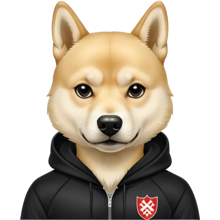 Slavic hooligan Doge in full black slavic tracksuit emoji