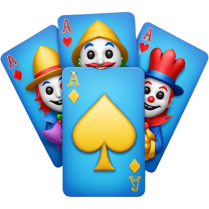bunch of poker cards, with crazy colorful jolly jokers inside emoji