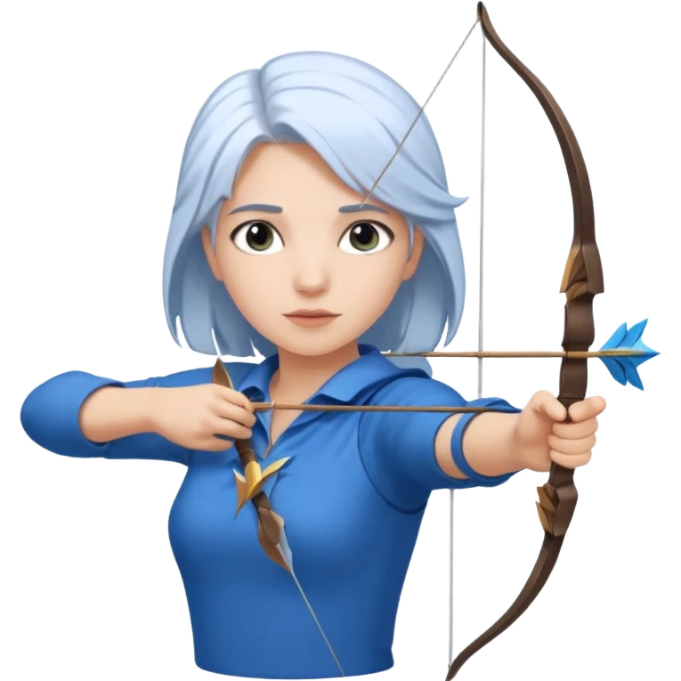 A girl having blue shirt white hair shoting a arrow  emoji