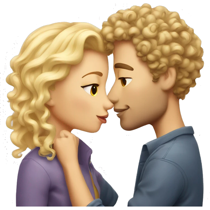 A curly blonde kisses a guy in love with blonde hair emoji