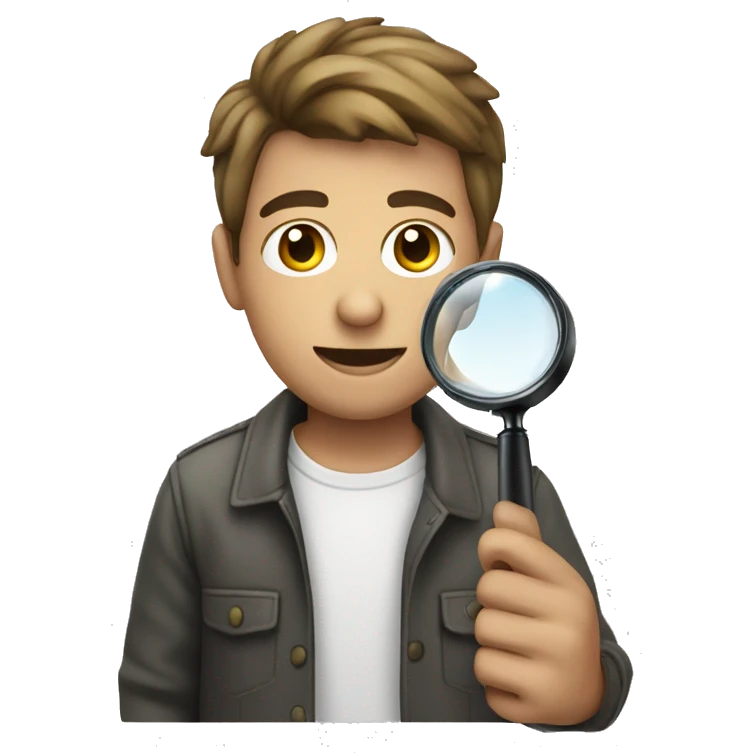young man with a magnifying glass in his hand  emoji