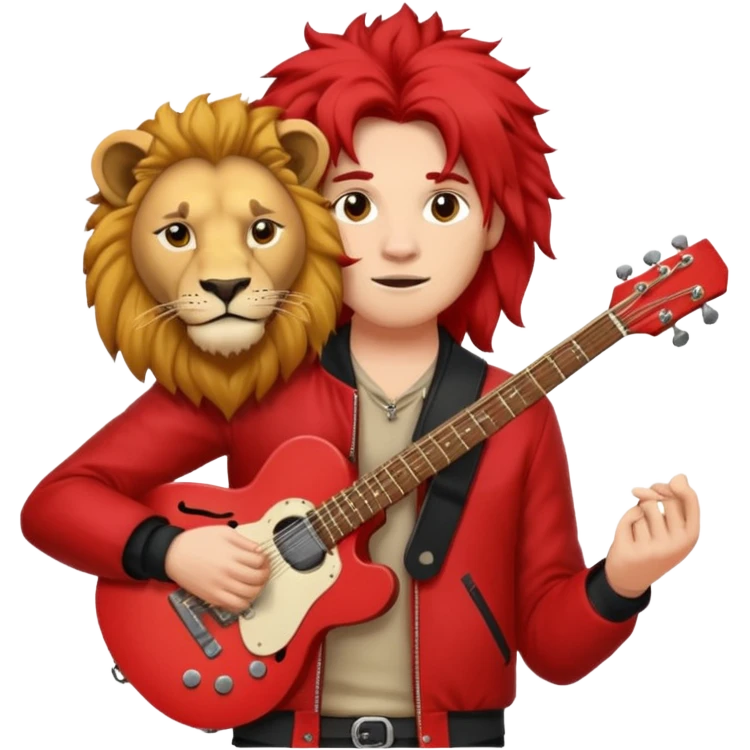 guitar rock player, lion head, red jacket emoji