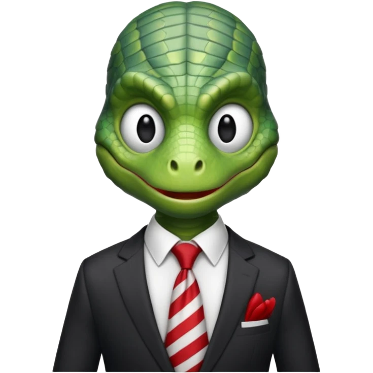A reptilian humanoid dressing a suit, striped red and white tie, human emoji style, his face is seriously and sarcastic emoji