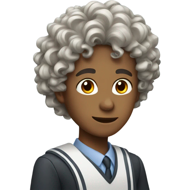Guy in school uniform curly wavy hair emoji