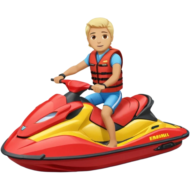 Jek Ski emoji youcan see the jetski with the Man on the Jek Ski blone hair Red lifevest, JekSki is BXW720 light blue yellow, bad ass emoji