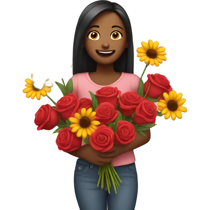 An emoji in love holding a bouquet of flowers emoji