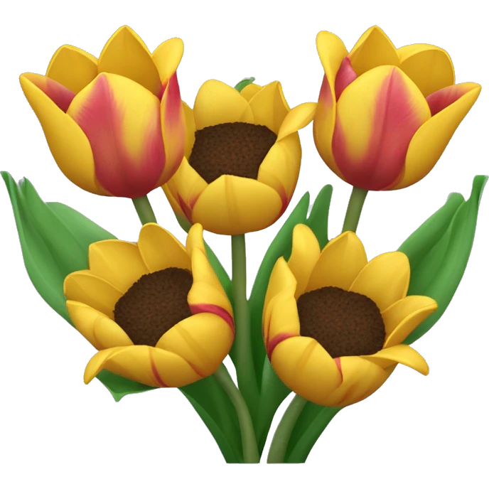 Ramo de tulipanes con girasoles y rosas morados  emoji