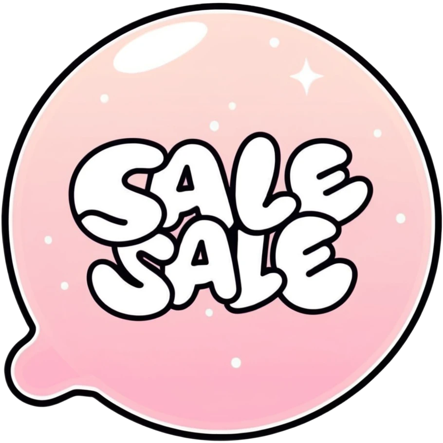 kawaii hand-drawn typography saying 'Sale Now', pastel pink and cream gradient bubble lettering, soft white outline, cute sparkles around the text, transparent background, high-resolution, flawless quality, no imperfections emoji