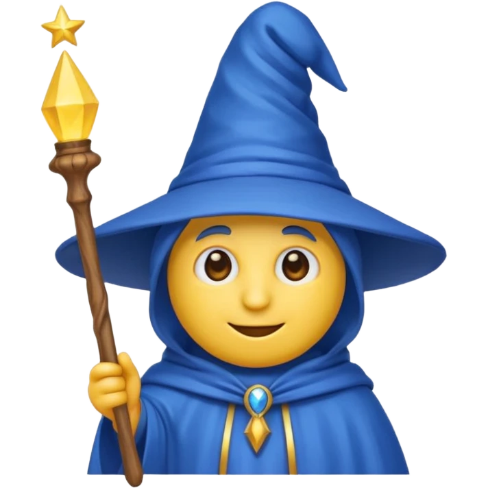 Einen Gelben Emoji mit zauber hut und zauberstab emoji