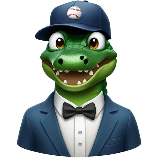 Alligator wearing a baseball hat, suit and tie emoji