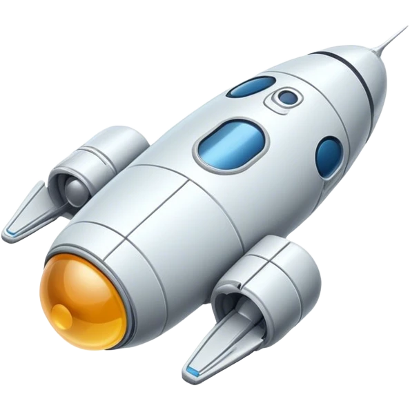 Design a simple, capsule-shaped spaceship with a smooth surface and minimalistic details. Use a plain background. emoji
