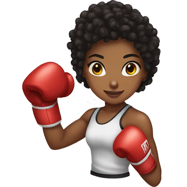 Brown skin black curly haired female boxing emoji