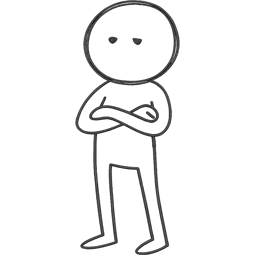 dominant indifferent stick figure character minimalist style arms crossed relaxed posture emoji