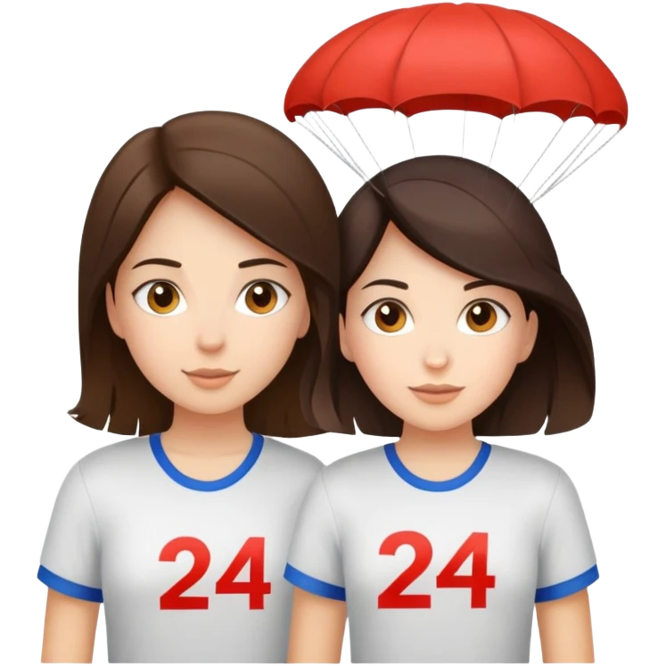 Two brunette girls with parachutes with 24 on shirts emoji