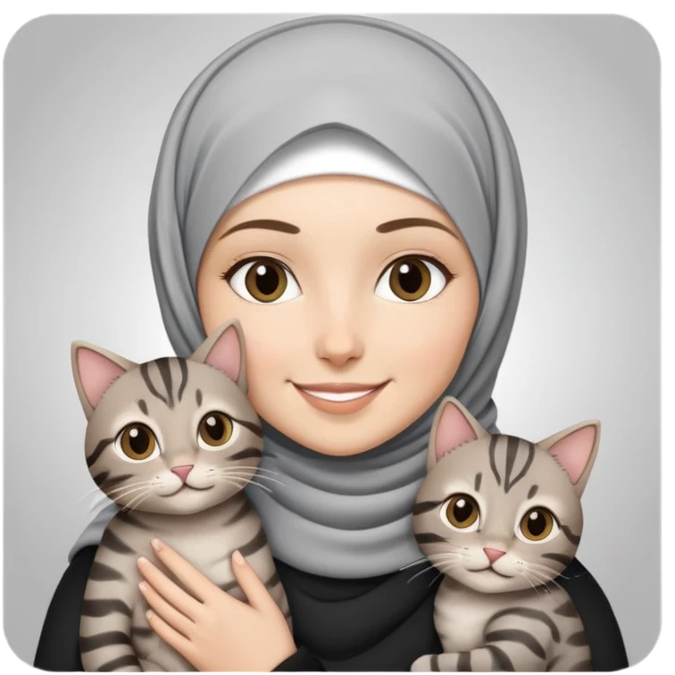 Hijab White girl smiling while holding a black grey tabby cat emoji