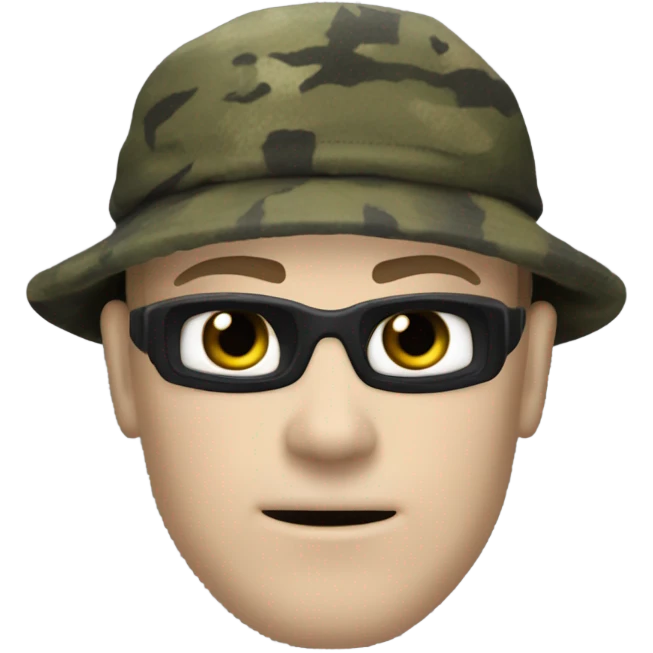 white male, pale skin, call of duty black face mask, camo tactical gear, combat boots, black beanie, hazel eyes emoji