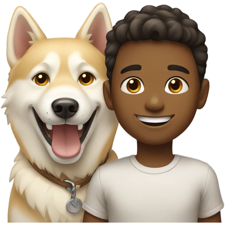 smiling boy with golden beige Husky  outdoors emoji