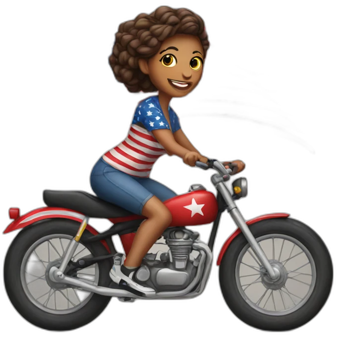 a woman in a US flag t-shirt on a bike emoji