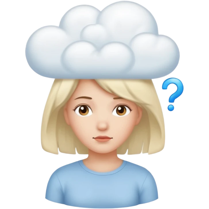 female character with a thinking cloud above her head emoji