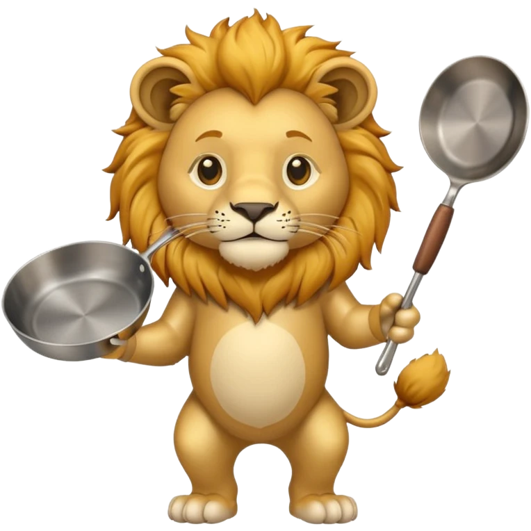 Lion holding a single frying pan about to swing it emoji
