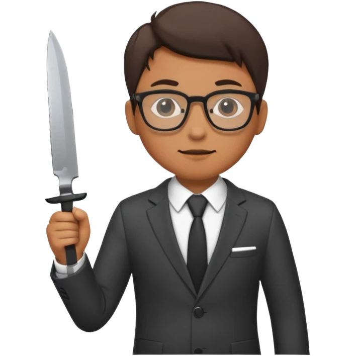 man with glasses wearing a suit and holding a knife emoji