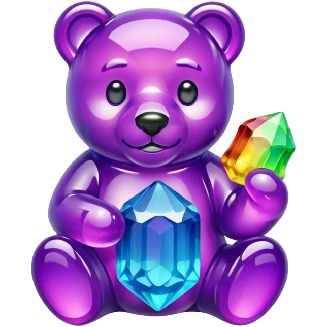 Rainbow Colored Gummybear holding a purple crystal emoji