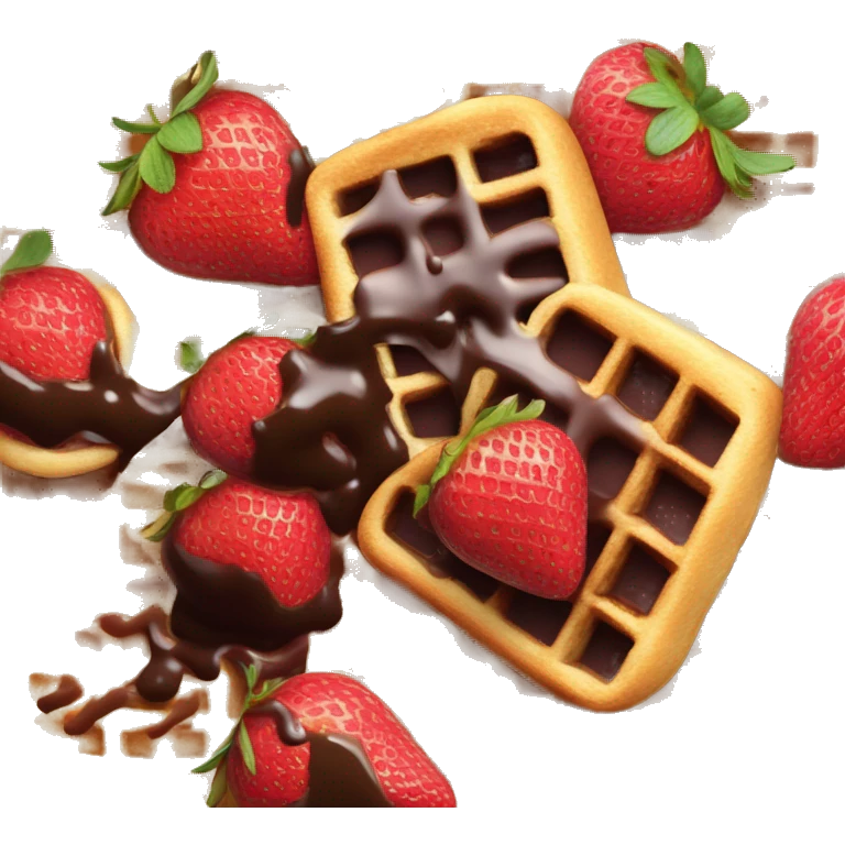Cut up strawberries and chocolate sauce on Belgian waffle emoji