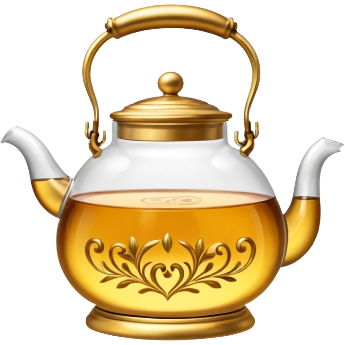 glass tea kettle with gold tea emoji