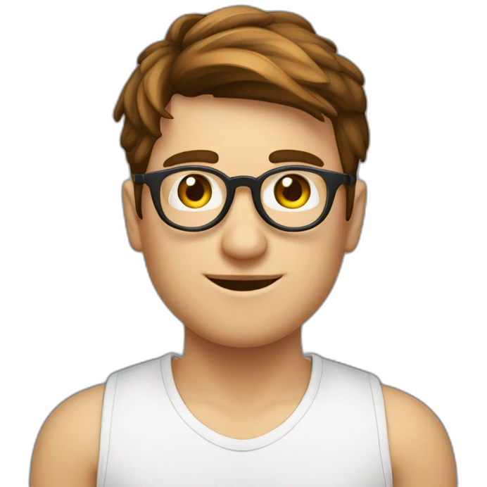 jeune homme blanc à lunette à lunette ronde cheveux court brun emoji
