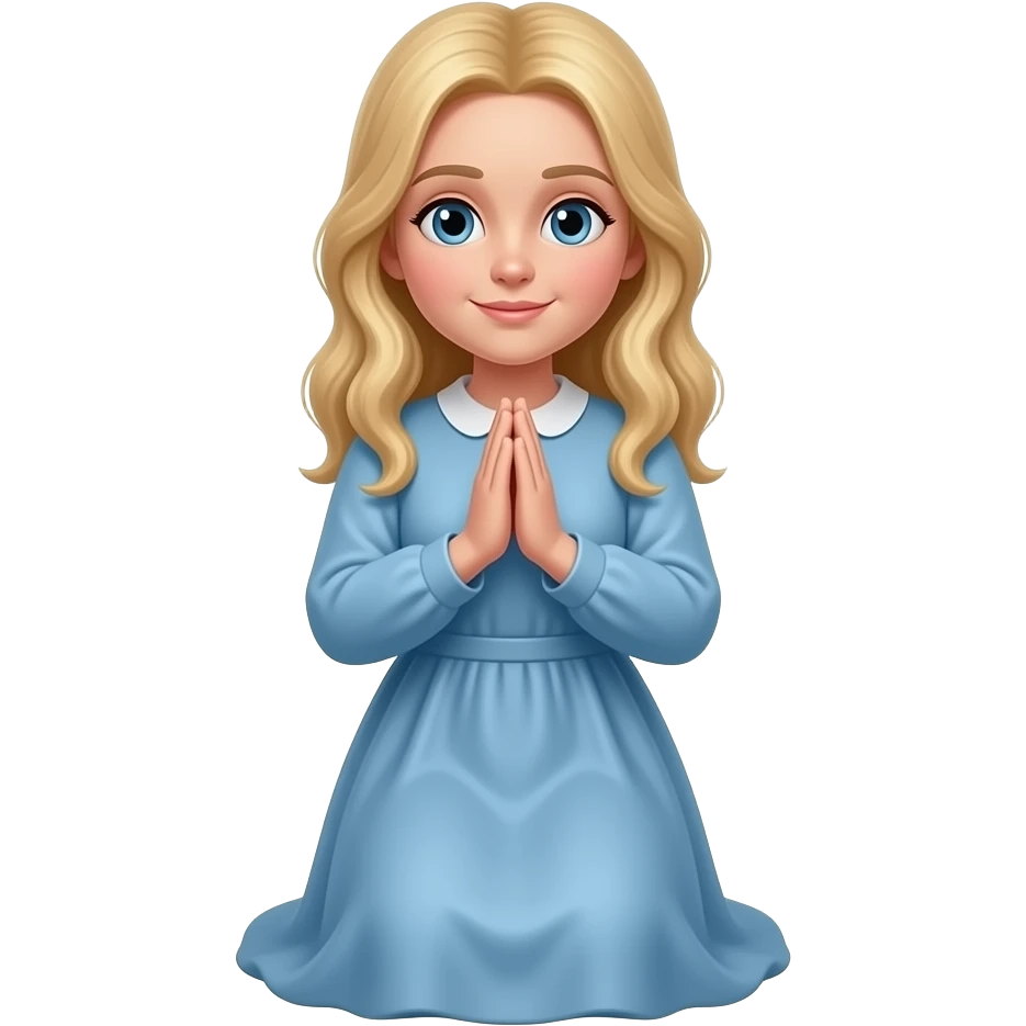 Blond woman kneeling and praying frontal view emoji
