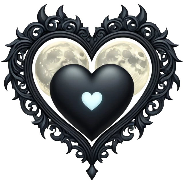 Full moon and black heart in gothic style emoji