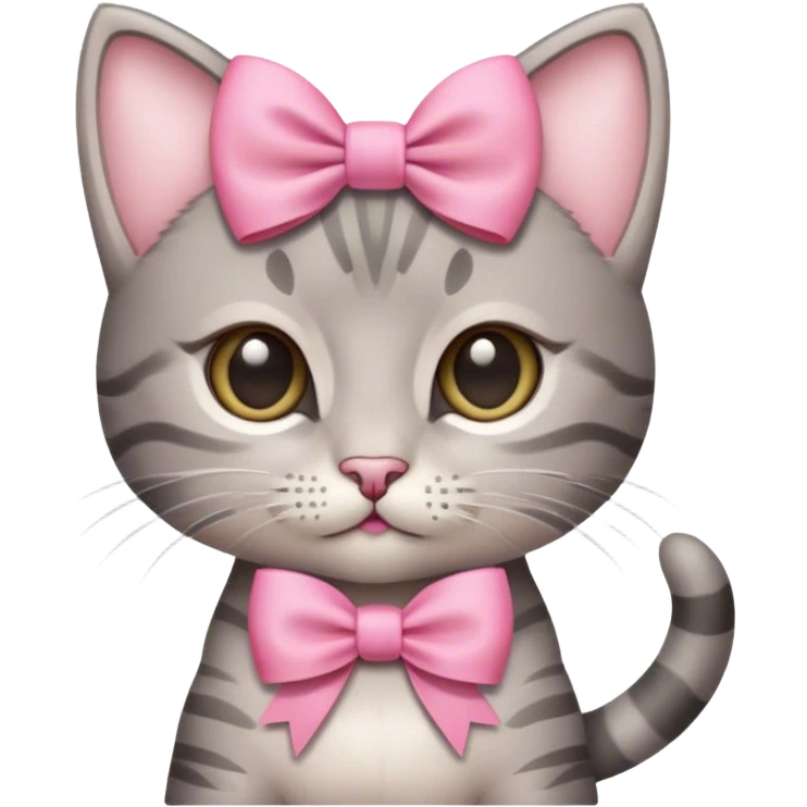 gray tabby kitten with pink bow emoji