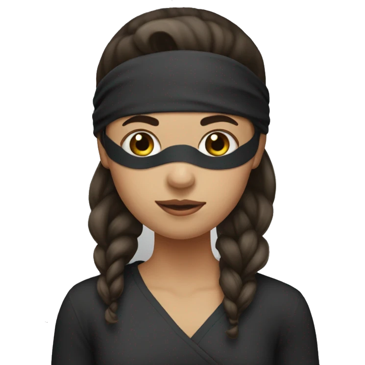 Girl with blindfold, ponytail, long bangs and dark brown hair emoji