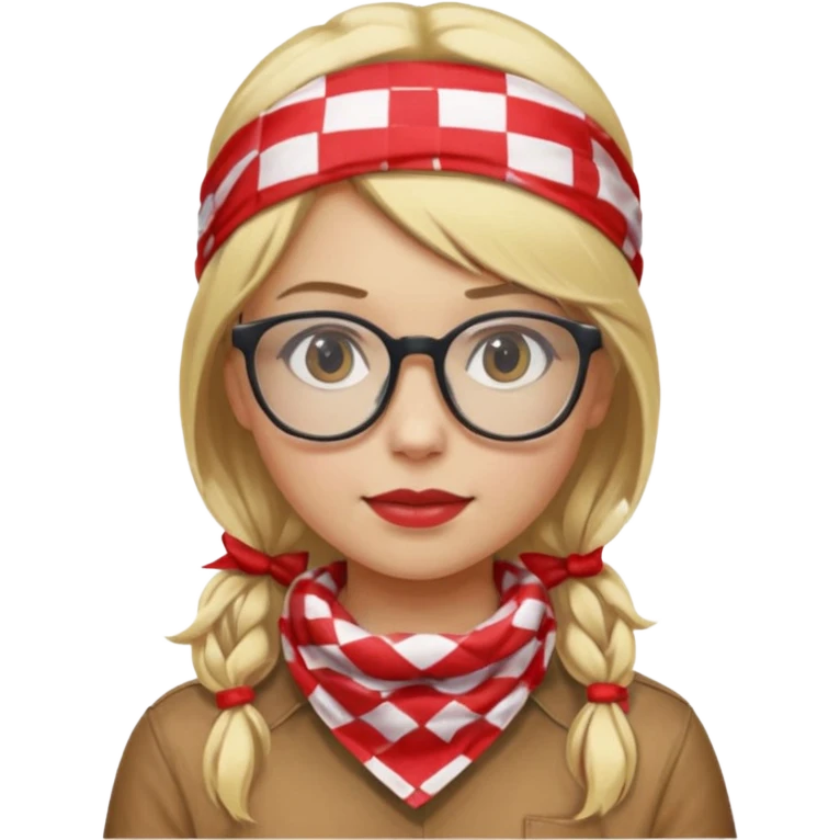girl blonde hair, wear red and white checkered bandana, glasses emoji
